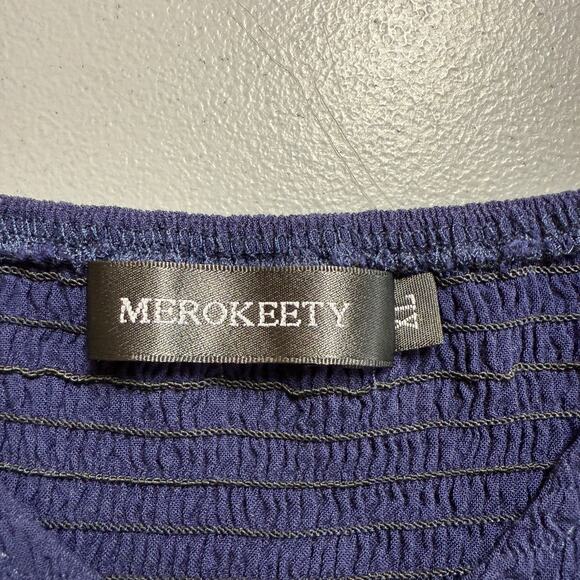 Merokeety Midi Dress Womens XL Blue Smocked Pullover Casual Boho Preppy Nautical - Picture 4 of 10